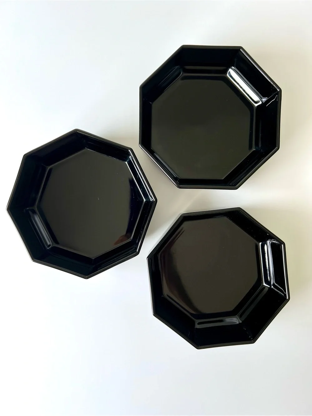 MCM Arcoroc Octime Black Glass Octagon Bowls Set of 3 Made in France 5.5”